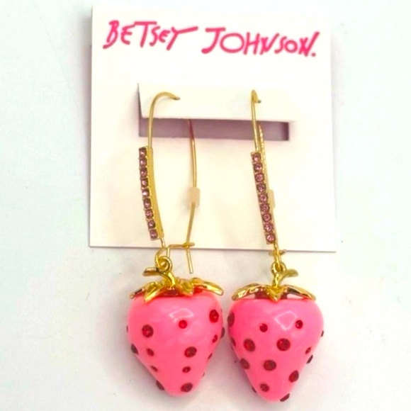 BETSEY JOHNSON Pink Strawberry Necklace & Earring Set Enamel & Red Crystals NWT - Picture 9 of 12